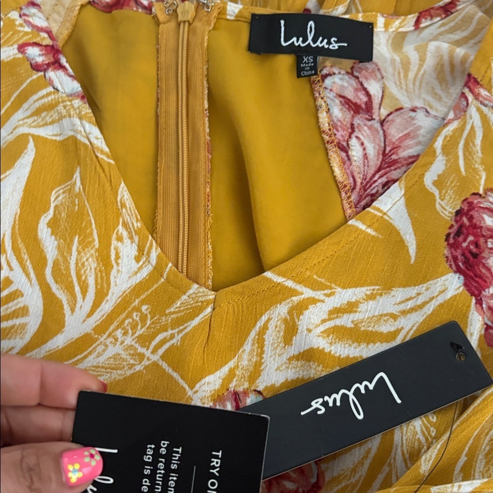 NWT Lulus Garden's Glory Mustard Yellow Floral Print Culotte Jumpsuit - Picture 14 of 16